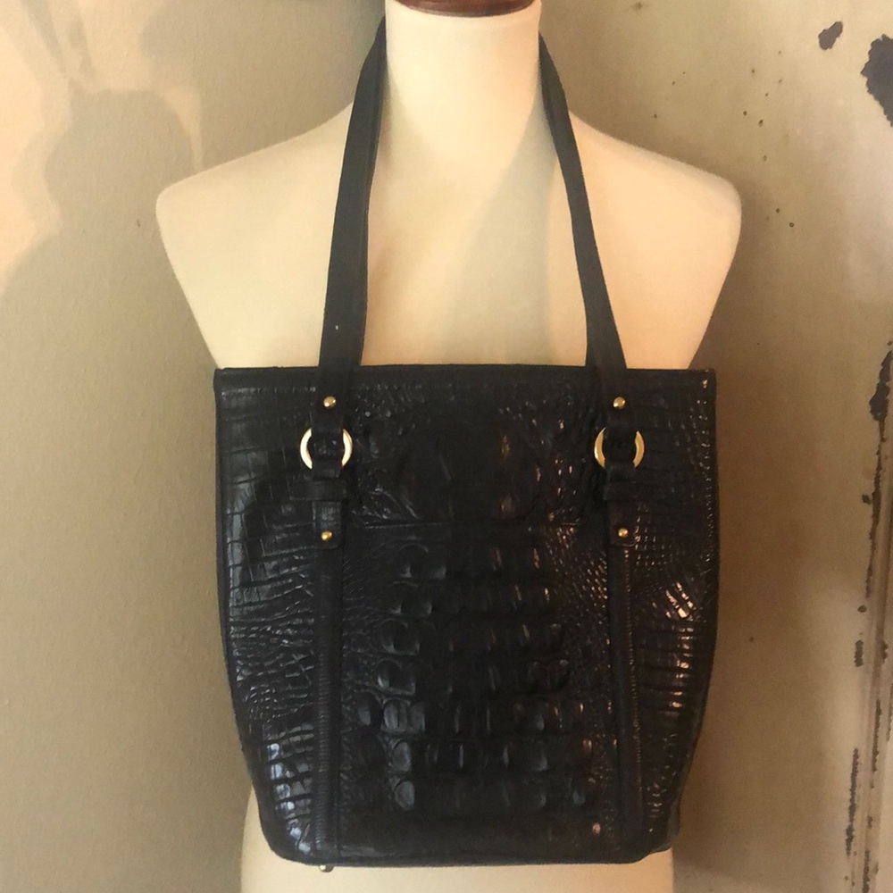 Brahmin black leather croc handbag.